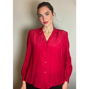 Adrianna Papell Vintage 100% Silk Blouse Button-down Pleat Detail ~ Sz 14